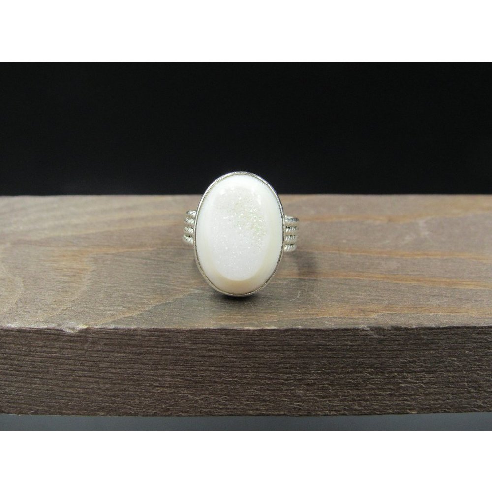Size 5.75 Sterling Silver White Druzy Stone Band Ring